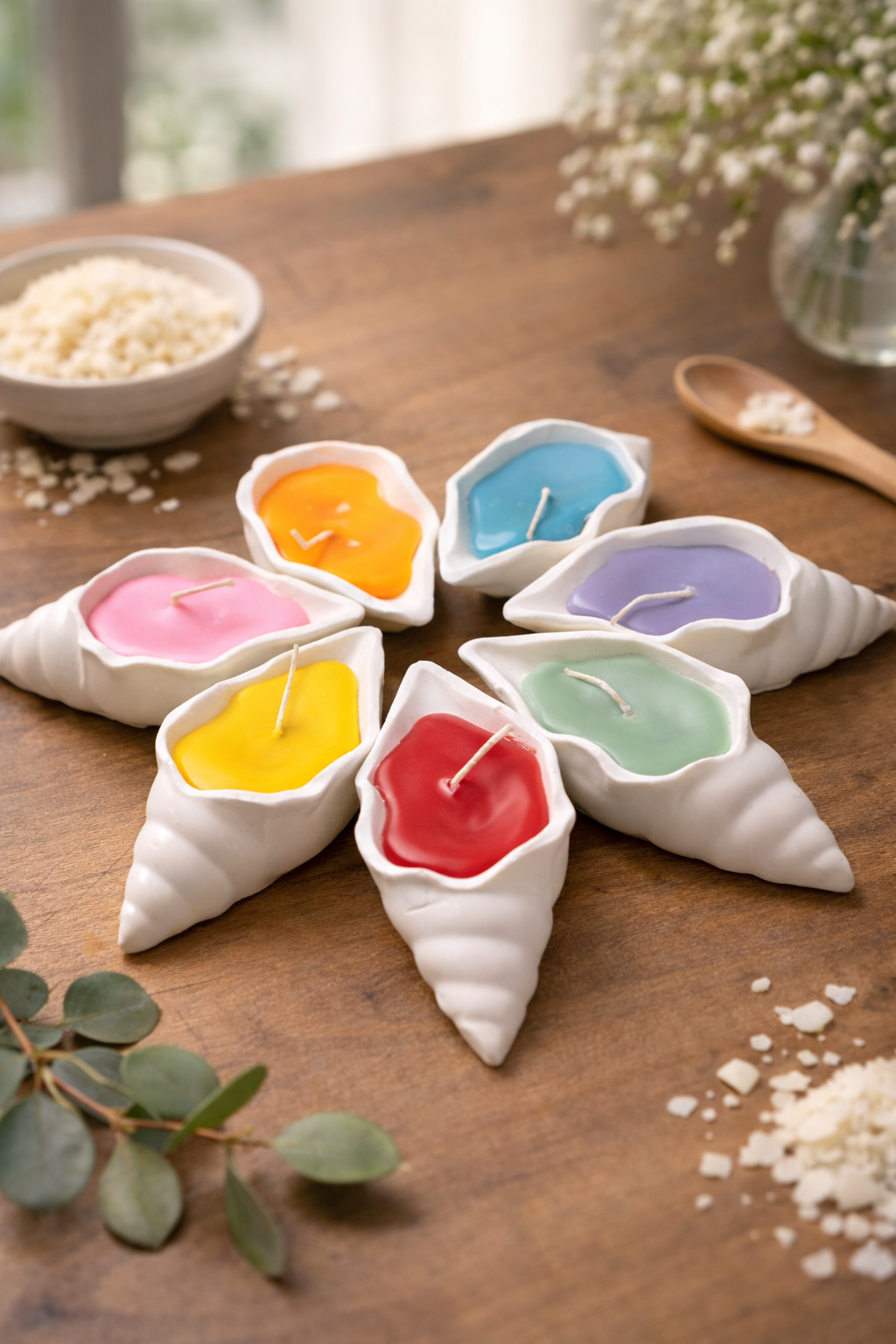 7 Chakra Healing Shell Candle Set – Handmade Spiritual Meditation Candles for Energy Balancing &amp; Home Décor
