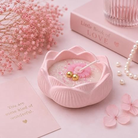 Broomoon Pink Butterfly Blossom Candle – Decorative Lotus Soy Wax Candle for Relaxing Spaces & Luxury Celebration Décor