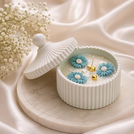 Broomoon Sky Blue Blossom Jar Candle – Handmade Decorative Floral Soy Wax Candle with Ceramic Lid, Luxury Home Décor & Gift for Birthdays, Weddings, Housewarming & Special Occasions