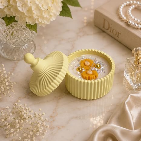 Broomoon Sunlit Blossom Amber Jar Candle– Handmade Decorative Floral Soy Wax Candle with Ceramic Lid, Luxury Home Décor & Gift for Special Occasions