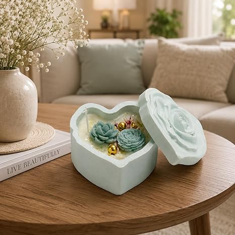 Broomoon Mint Blossom Box Candle – Handmade Soy Wax Decorative Floral Candle for Home Décor & Elegant Gifting