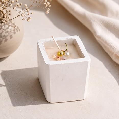 Broomoon Ivory Serenity Aura Block Candle – Artisan Decorative Soy Wax Candle for Modern Homes & Cozy Ambience