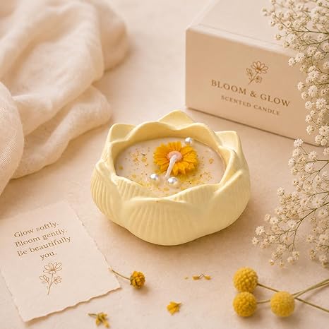 Broomoon SunBloom Butterfly Blossom Candle – Decorative Floral Soy Wax Lotus Candle for Relaxing Spaces & Premium Celebration Décor