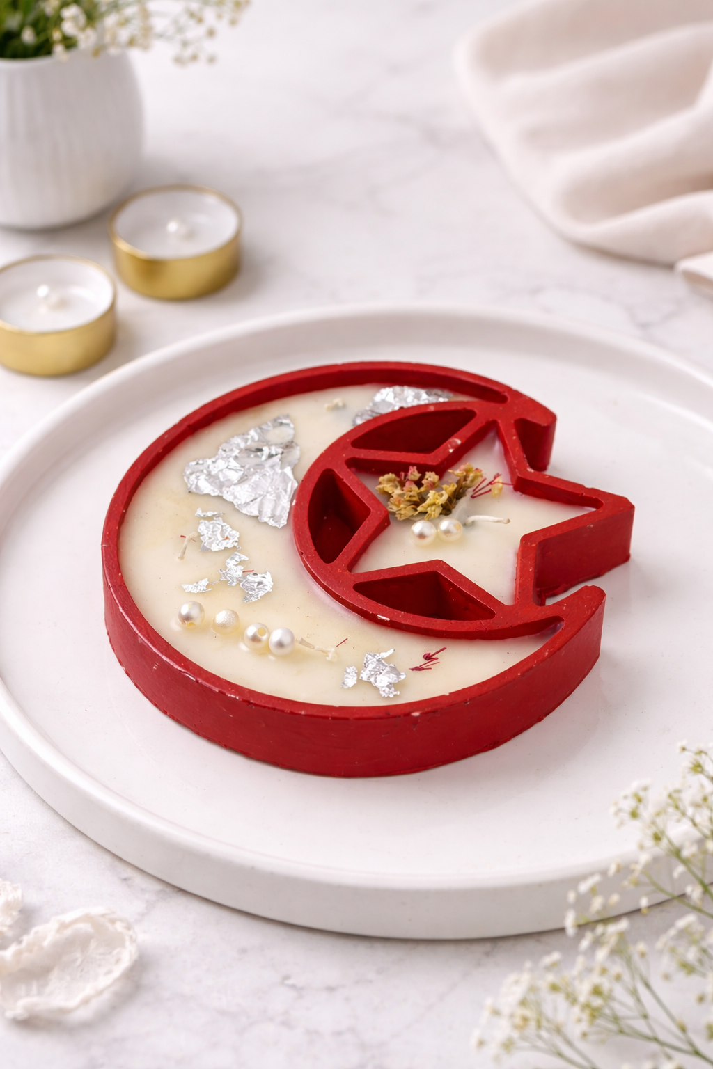 Red Moon &amp; Star Decorative Candle – Luxury Handmade Spiritual Soy Wax Candle for Home Décor &amp; Gifting