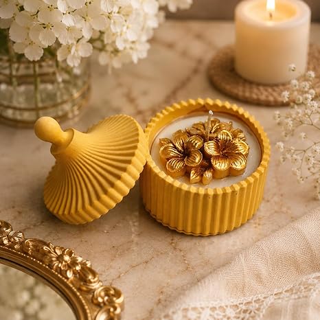 Broomoon Golden Bloom Scented Soy Candle – Handmade Decorative Floral Soy Wax Candle with Ceramic Lid, Luxury Home Décor & Gift for Special Occasions
