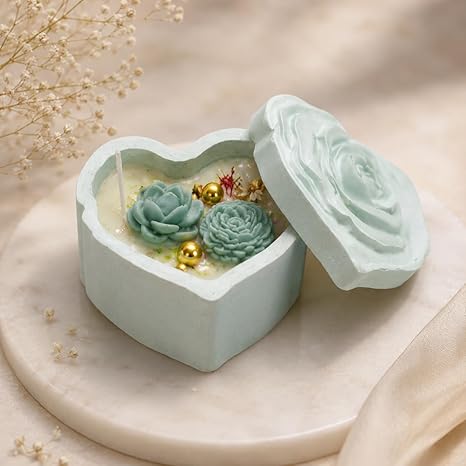 Broomoon Mint Blossom Box Candle – Handmade Soy Wax Decorative Floral Candle for Home Décor & Elegant Gifting