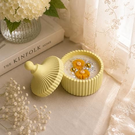 Broomoon Sunlit Blossom Amber Jar Candle– Handmade Decorative Floral Soy Wax Candle with Ceramic Lid, Luxury Home Décor & Gift for Special Occasions