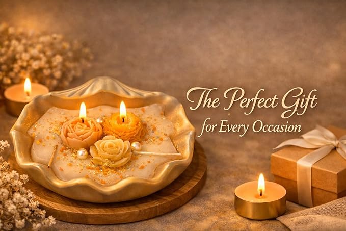 Broomoon Premium Handmade Scented Candle Bowl – Elegant Floral Design, Long-Lasting Fragrance Wax – Calm, Relax & Unwind Ambience