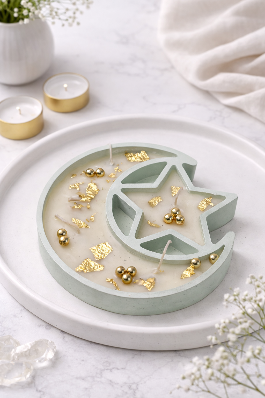 Red Moon &amp; Star Decorative Candle – Luxury Handmade Spiritual Soy Wax Candle for Home Décor &amp; Gifting