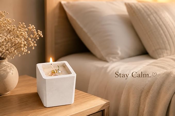 Broomoon Ivory Serenity Aura Block Candle – Artisan Decorative Soy Wax Candle for Modern Homes & Cozy Ambience