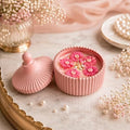 Broomoon Pink Blossom Pearl Candle– Handmade Decorative Floral Soy Wax Candle with Ceramic Lid, Luxury Home Décor & Gift for Special Occasions