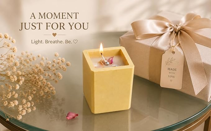 Broomoon Velvet Honey Aura Block Candle – Elegant Soy Wax Candle for Cozy Spaces & Sophisticated Interiors
