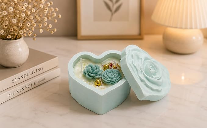 Broomoon Mint Blossom Box Candle – Handmade Soy Wax Decorative Floral Candle for Home Décor & Elegant Gifting