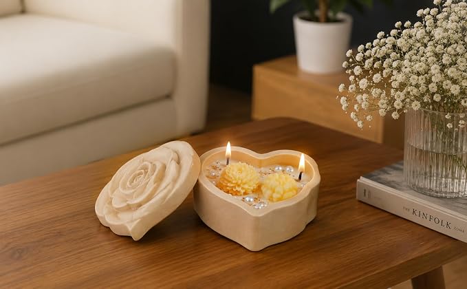 Broomoon Golden Bloom Box Candle – Handmade Soy Wax Decorative Candle for Home Décor & Elegant Gifting