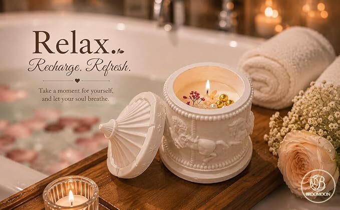Broomoon Pearl Whisper Unicorn Jar Candle – Decorative Handmade Soy Wax Candle with Soft Romantic Elegance