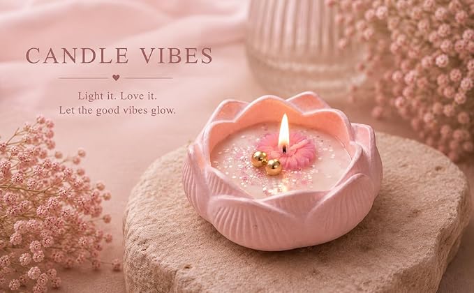 Broomoon Pink Butterfly Blossom Candle – Decorative Lotus Soy Wax Candle for Relaxing Spaces & Luxury Celebration Décor