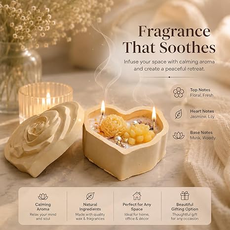 Broomoon Golden Bloom Box Candle – Handmade Soy Wax Decorative Candle for Home Décor & Elegant Gifting
