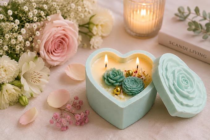 Broomoon Mint Blossom Box Candle – Handmade Soy Wax Decorative Floral Candle for Home Décor & Elegant Gifting