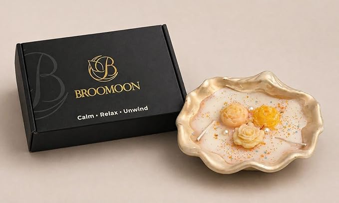 Broomoon Premium Handmade Scented Candle Bowl – Elegant Floral Design, Long-Lasting Fragrance Wax – Calm, Relax & Unwind Ambience