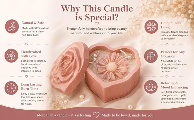 Broomoon Blush Bloom Box Candle – Handmade Soy Wax Decorative Candle for Home Décor & Elegant Gifting