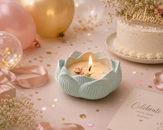 Broomoon Butterfly Blossom Aroma Candle – Floral Soy Wax Candle with Elegant Lotus Jar for Romantic Ambience & Celebration Décor