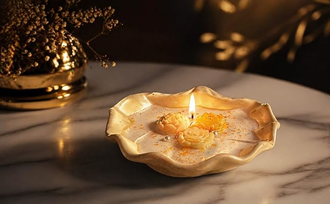 Broomoon Premium Handmade Scented Candle Bowl – Elegant Floral Design, Long-Lasting Fragrance Wax – Calm, Relax & Unwind Ambience