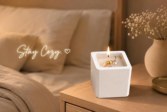 Broomoon Ivory Serenity Aura Block Candle – Artisan Decorative Soy Wax Candle for Modern Homes & Cozy Ambience
