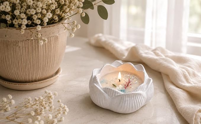 Broomoon SnowPetal Butterfly Blossom Candle – Decorative Floral Soy Wax Candle for Relaxing Corners & Celebration Décor