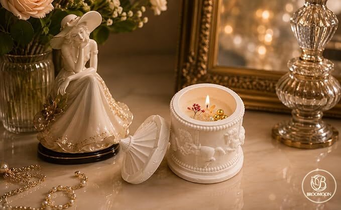 Broomoon Pearl Whisper Unicorn Jar Candle – Decorative Handmade Soy Wax Candle with Soft Romantic Elegance
