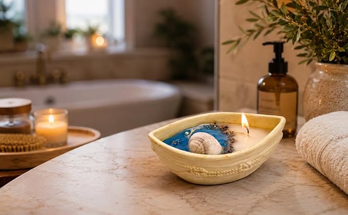 Broomoon Ocean Serenity Shell Bowl Boat Candle