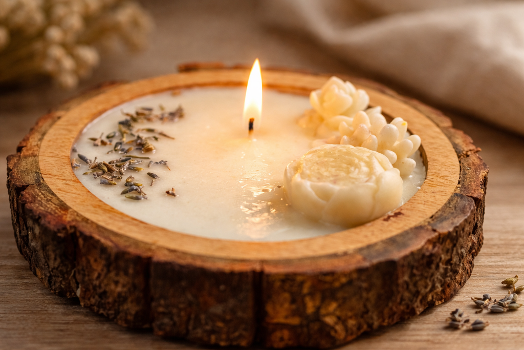 🌿Broomoon  Rustic Bloom Wooden Candle