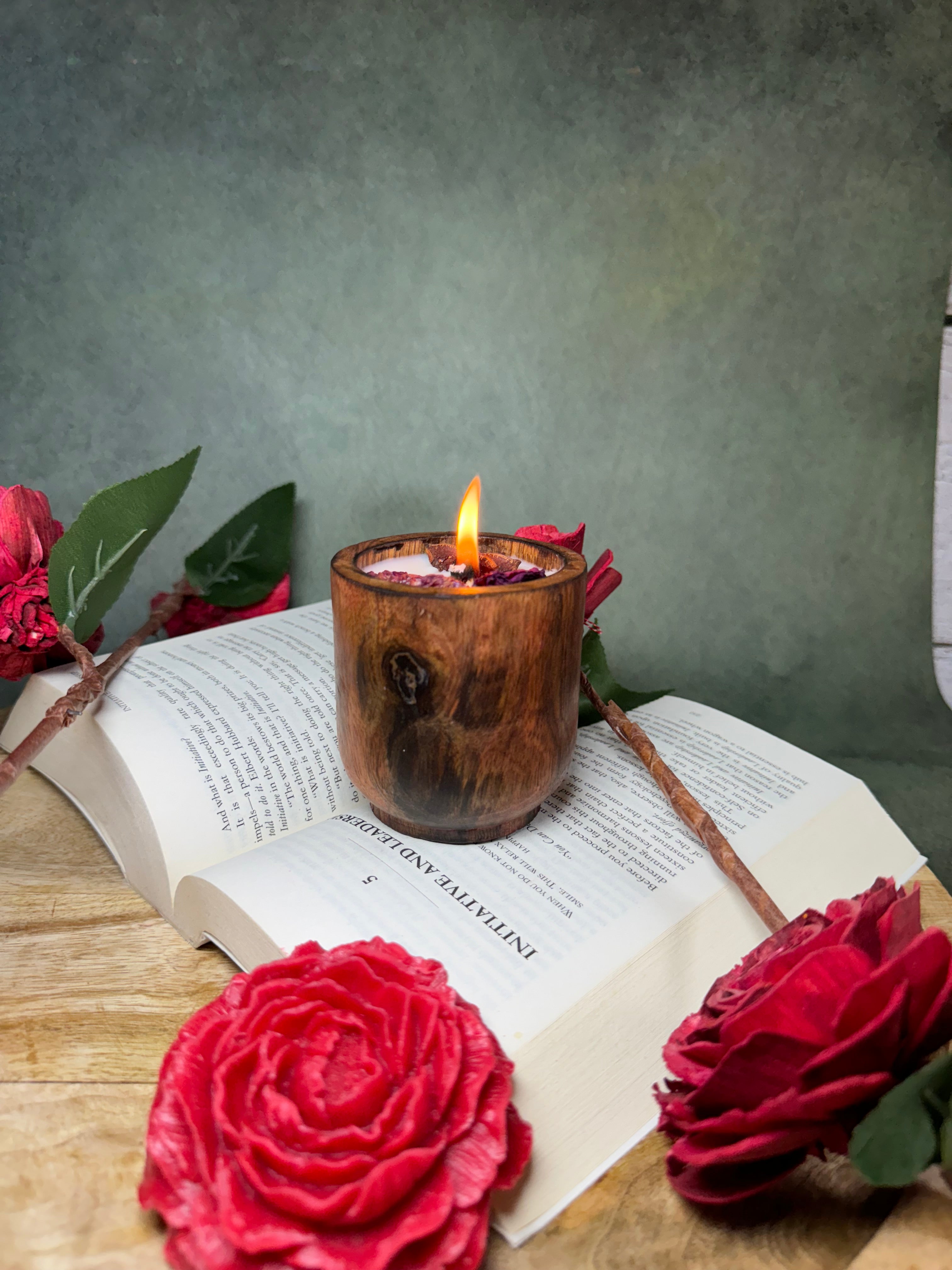 Handmade Wooden Bowl Soy Wax Candle – Natural Rustic Aromatherapy Candle