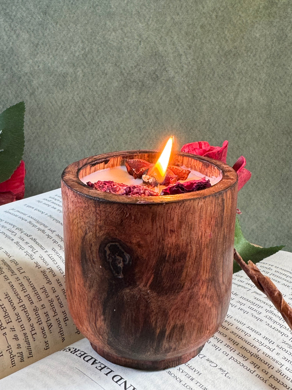 Handmade Wooden Bowl Soy Wax Candle – Natural Rustic Aromatherapy Candle