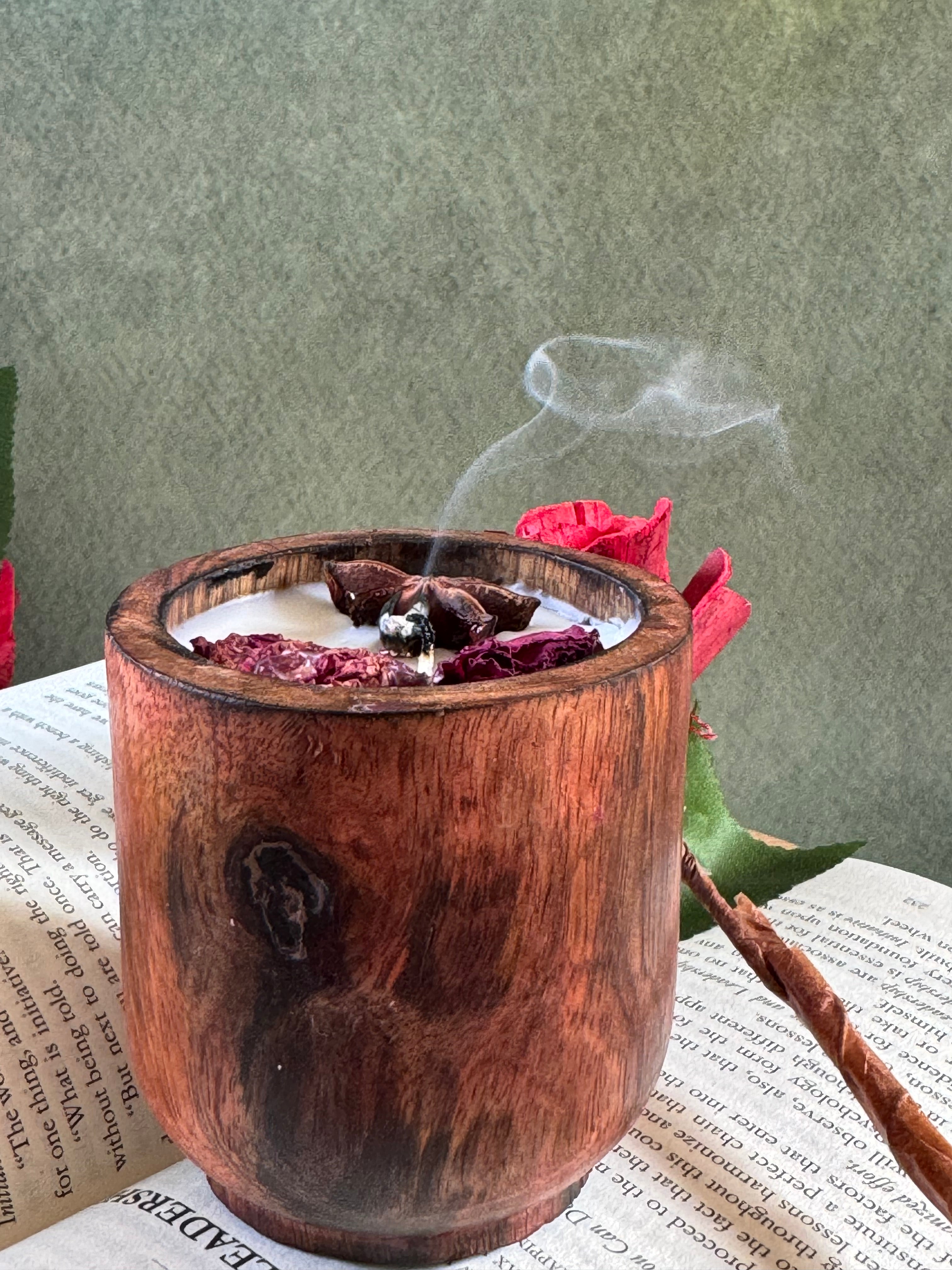 Handmade Wooden Bowl Soy Wax Candle – Natural Rustic Aromatherapy Candle
