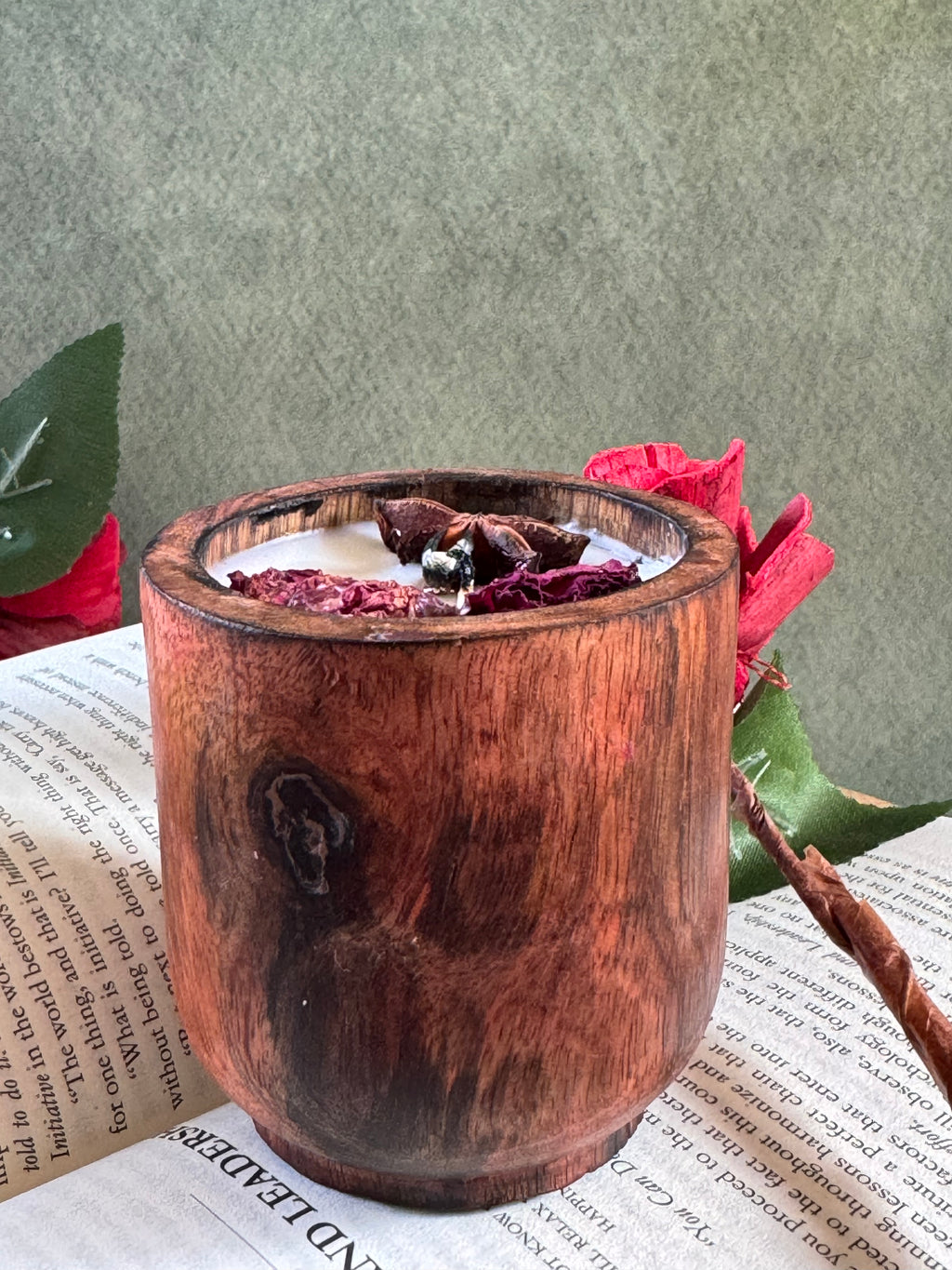 Handmade Wooden Bowl Soy Wax Candle – Natural Rustic Aromatherapy Candle