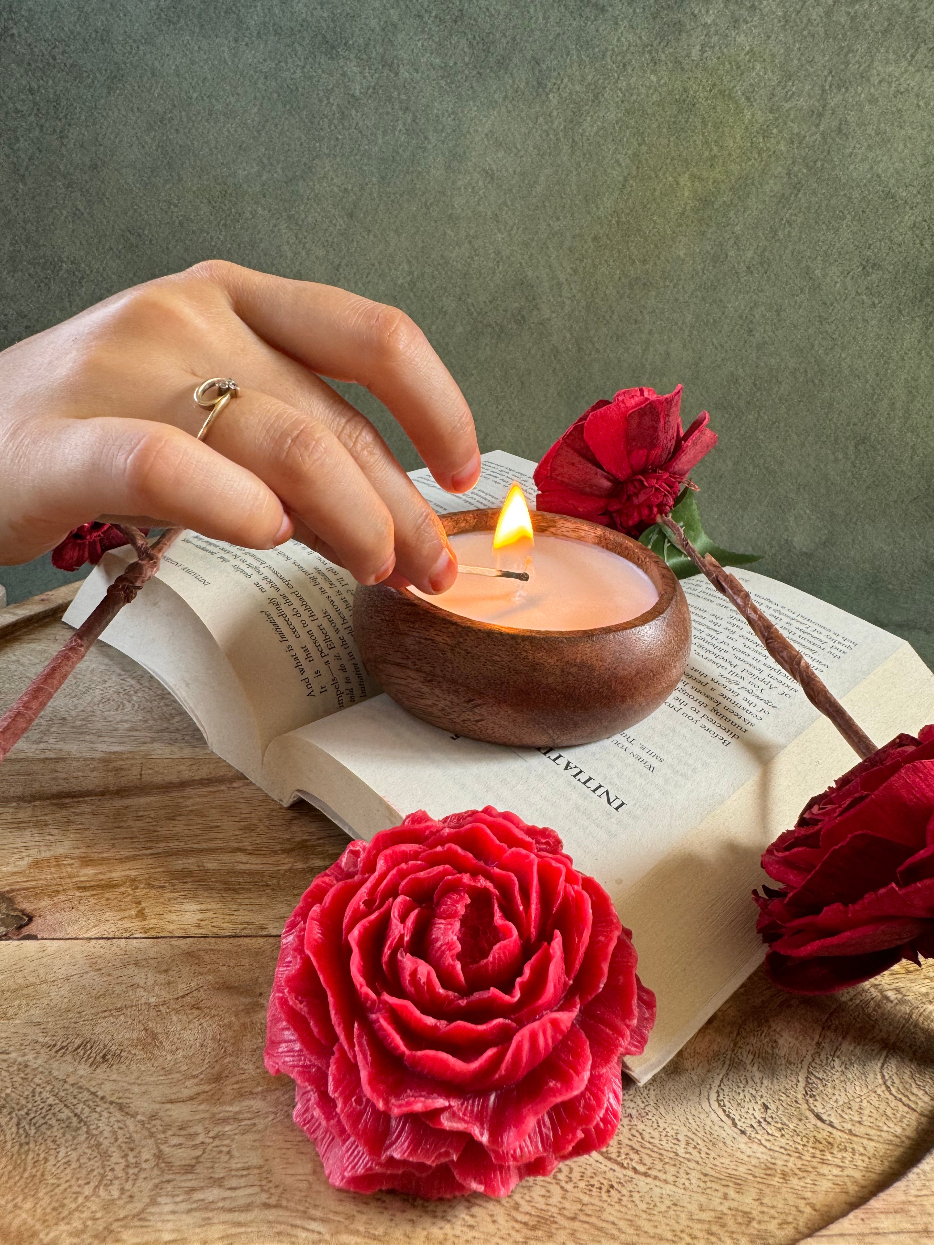 Round Wooden Bowl Soy Wax Candle – Handcrafted Natural Aromatherapy Candle