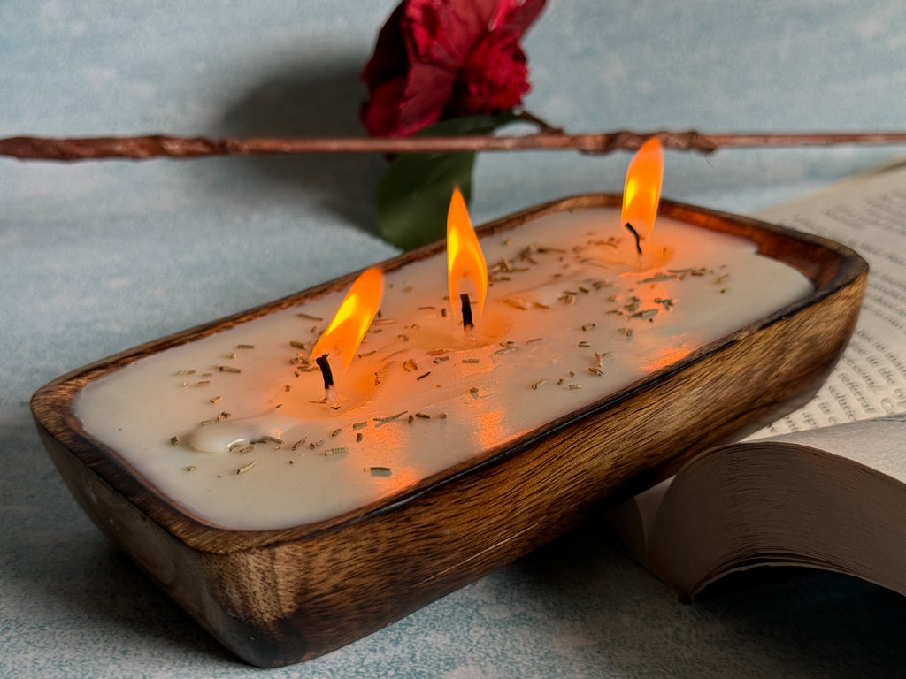 Broomoon Handmade Wooden Rectangular Soy Wax Candle – Luxury Multi-Wick Aromatherapy Candle for Home Décor