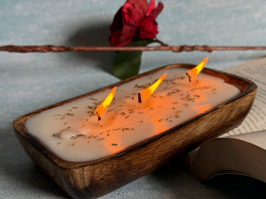 Broomoon Handmade Wooden Rectangular Soy Wax Candle – Luxury Multi-Wick Aromatherapy Candle for Home Décor