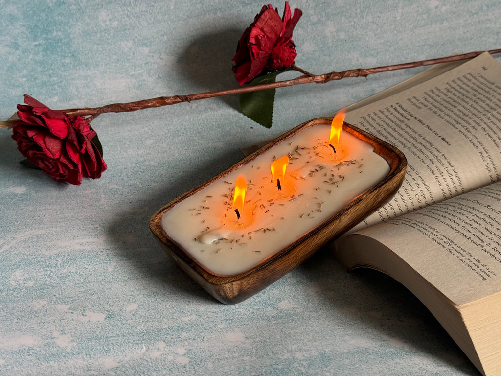 Broomoon Handmade Wooden Rectangular Soy Wax Candle – Luxury Multi-Wick Aromatherapy Candle for Home Décor