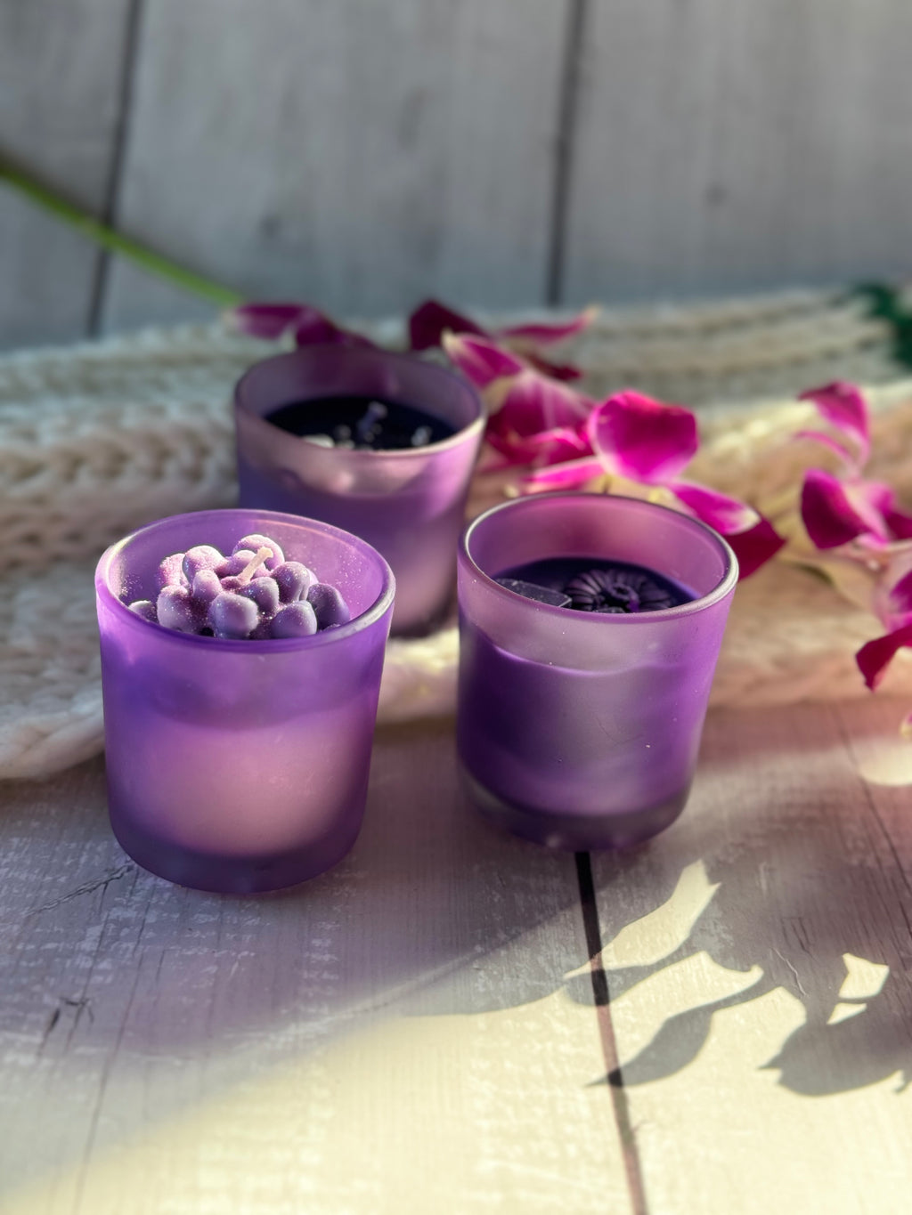 Purple Frosted Glass Soy Wax Candle Set – Handmade Decorative Aromatherapy Jar Candles for Luxury Home Décor