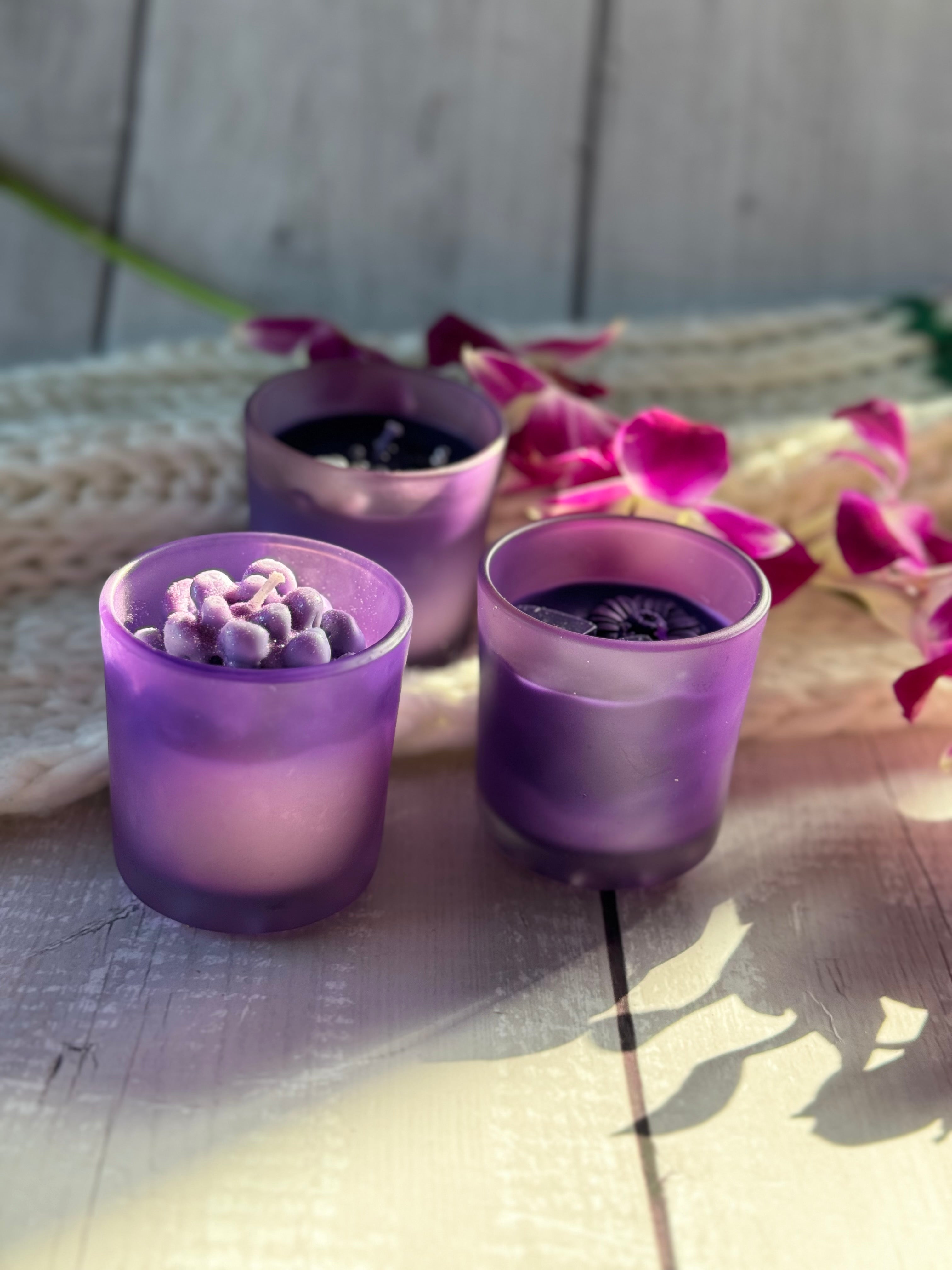 Purple Frosted Glass Soy Wax Candle Set – Handmade Decorative Aromatherapy Jar Candles for Luxury Home Décor