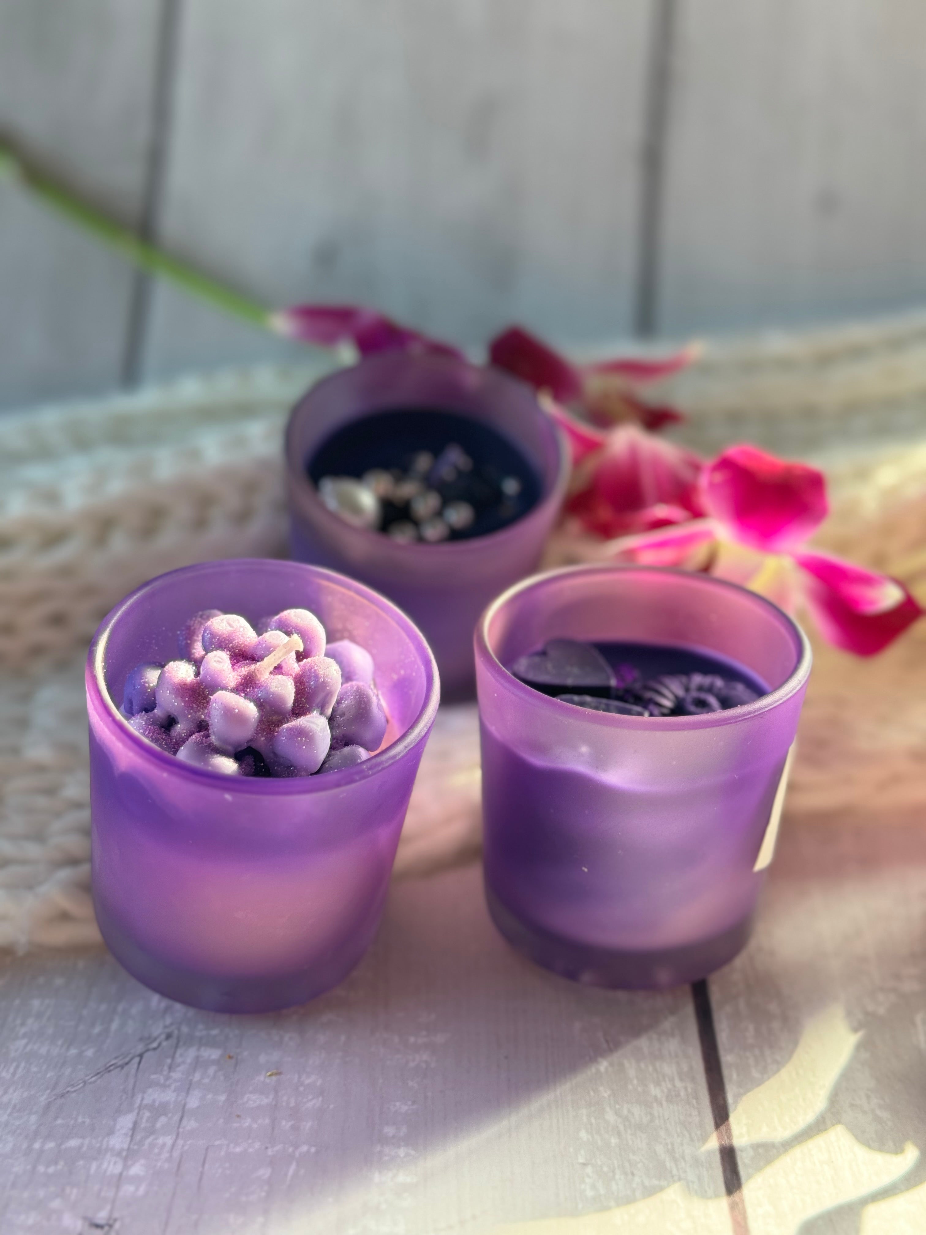 Purple Frosted Glass Soy Wax Candle Set – Handmade Decorative Aromatherapy Jar Candles for Luxury Home Décor