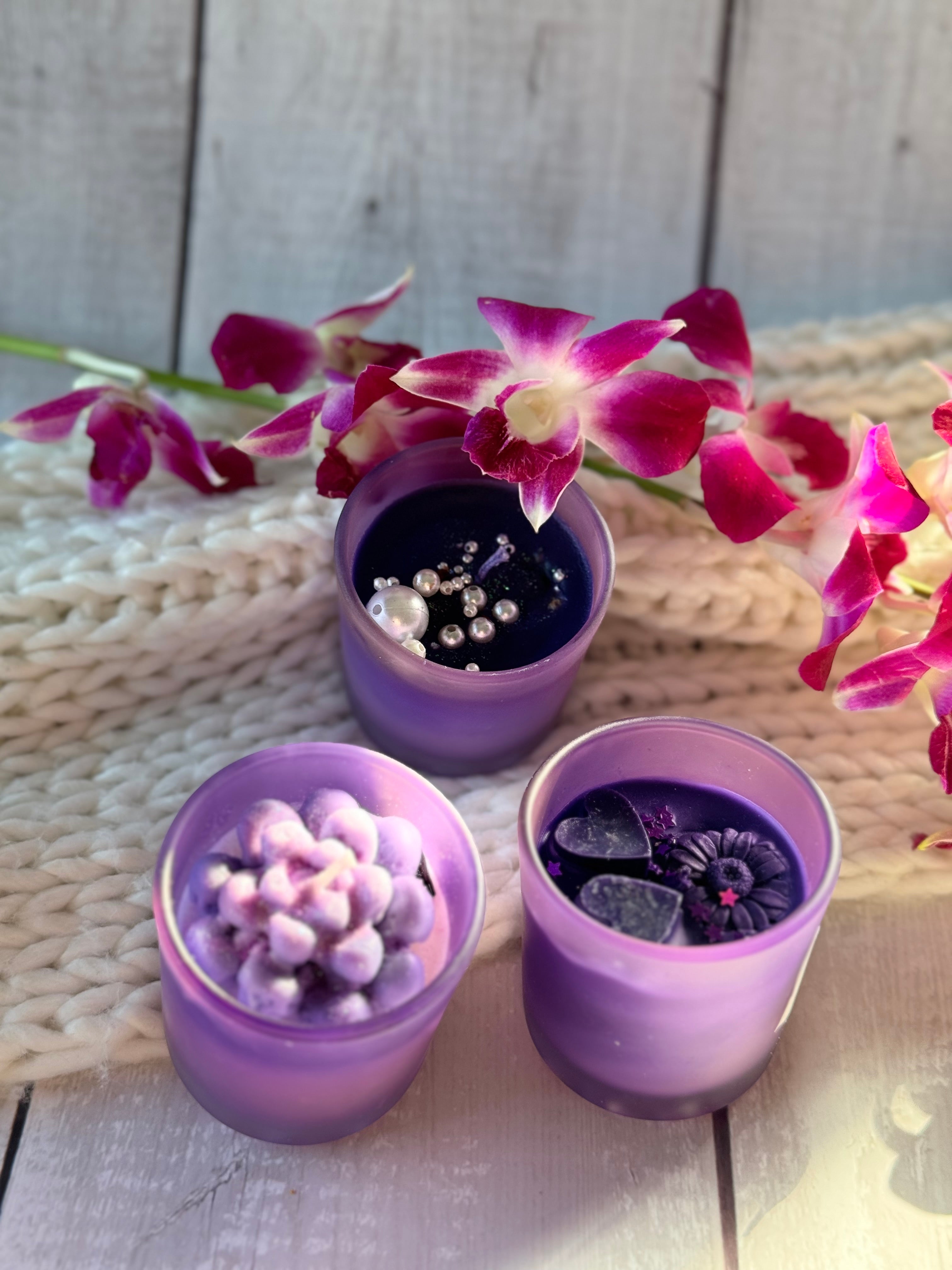 Purple Frosted Glass Soy Wax Candle Set – Handmade Decorative Aromatherapy Jar Candles for Luxury Home Décor