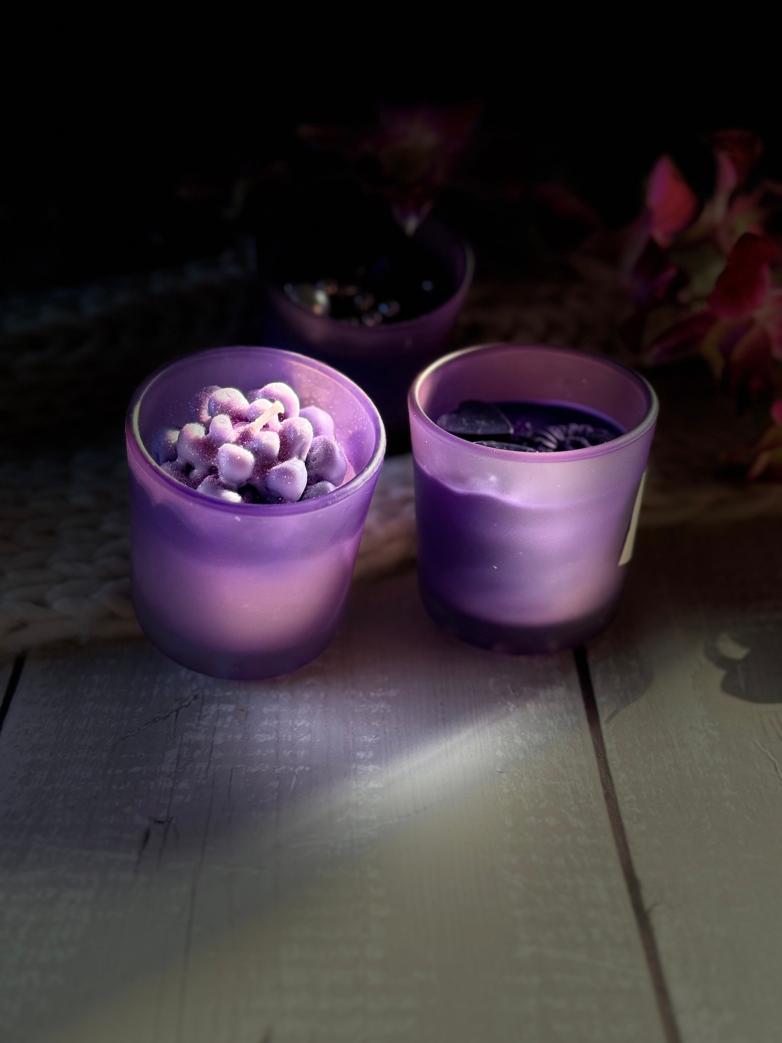 Purple Frosted Glass Soy Wax Candle Set – Handmade Decorative Aromatherapy Jar Candles for Luxury Home Décor