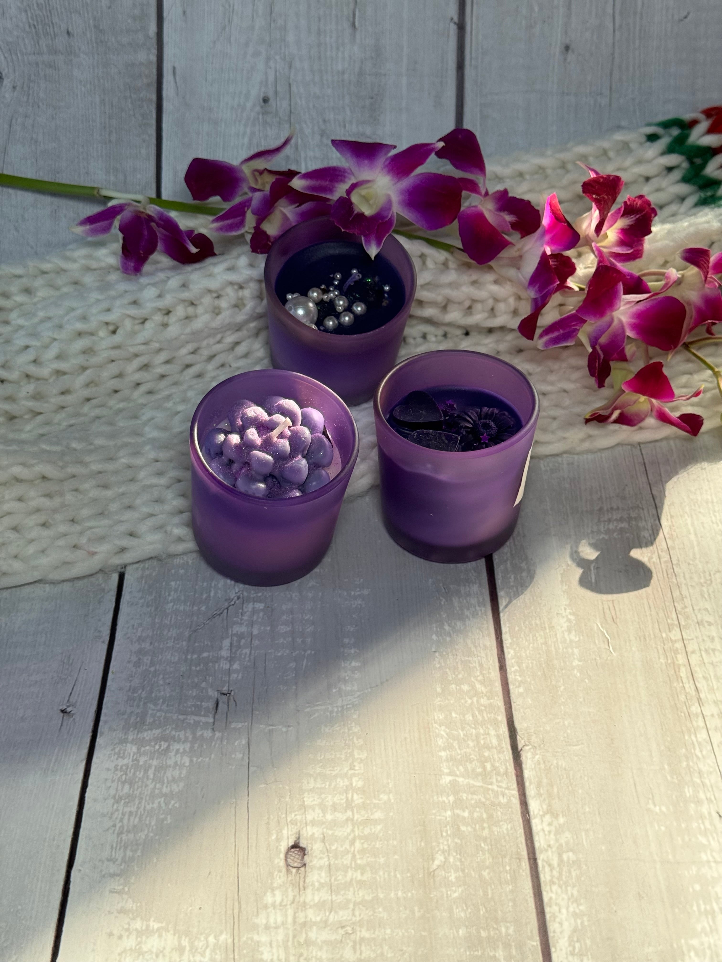 Purple Frosted Glass Soy Wax Candle Set – Handmade Decorative Aromatherapy Jar Candles for Luxury Home Décor