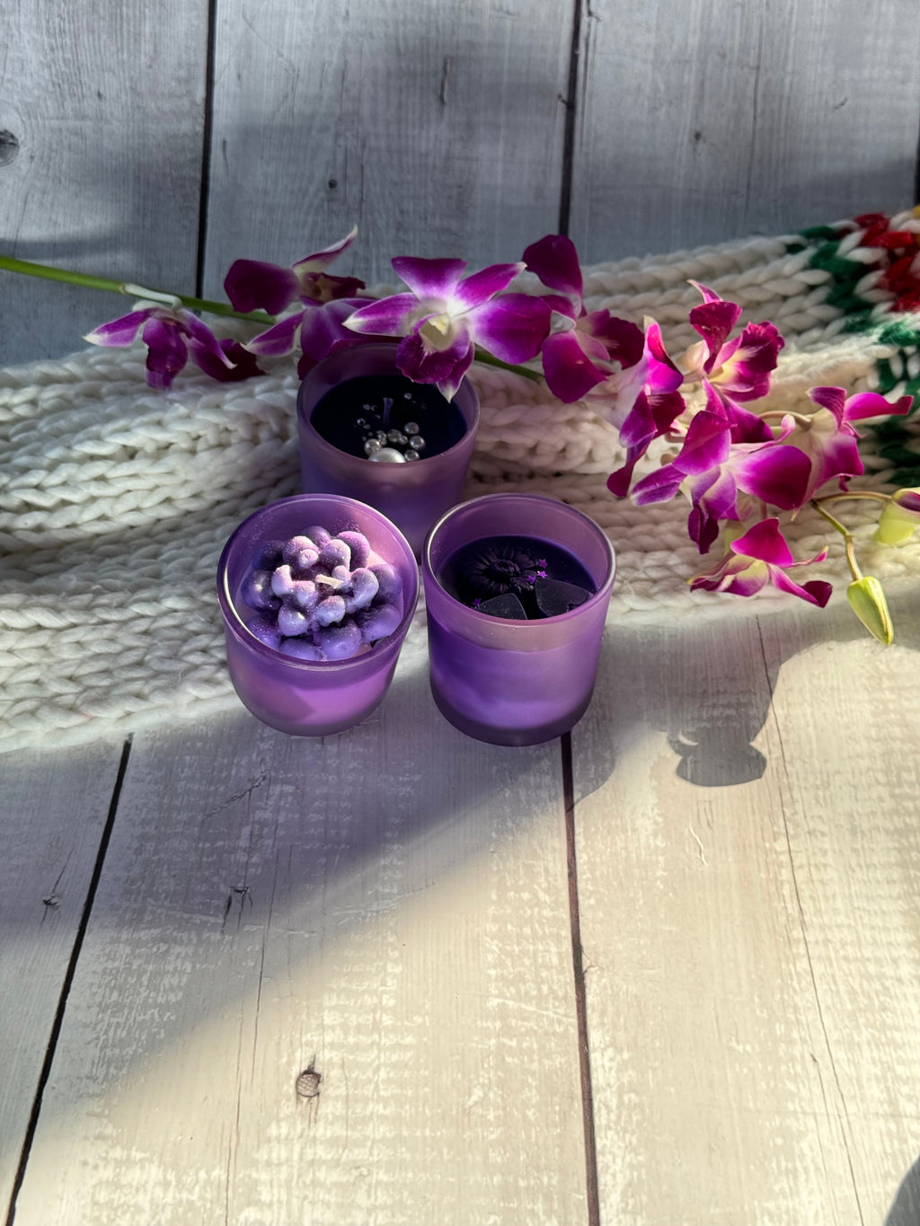 Purple Frosted Glass Soy Wax Candle Set – Handmade Decorative Aromatherapy Jar Candles for Luxury Home Décor