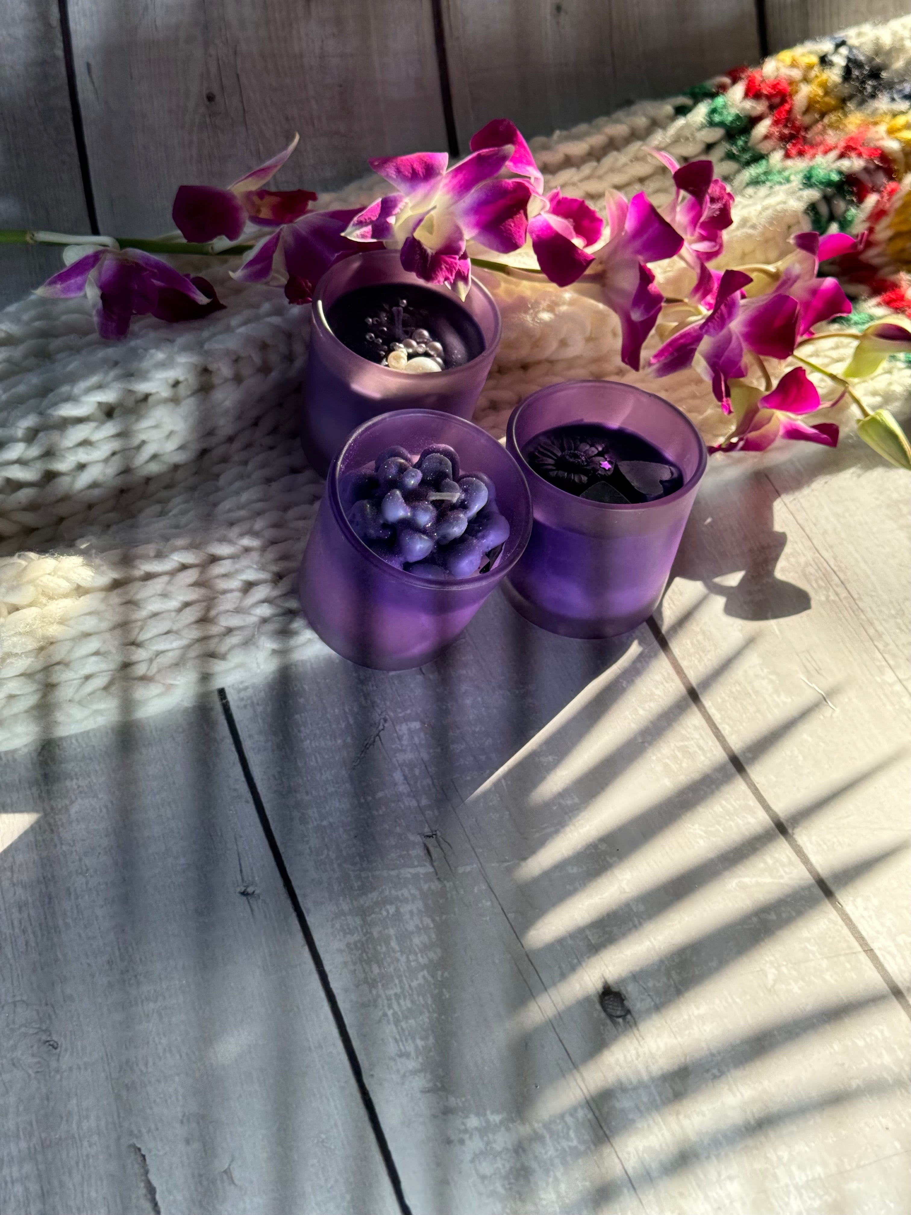 Purple Frosted Glass Soy Wax Candle Set – Handmade Decorative Aromatherapy Jar Candles for Luxury Home Décor