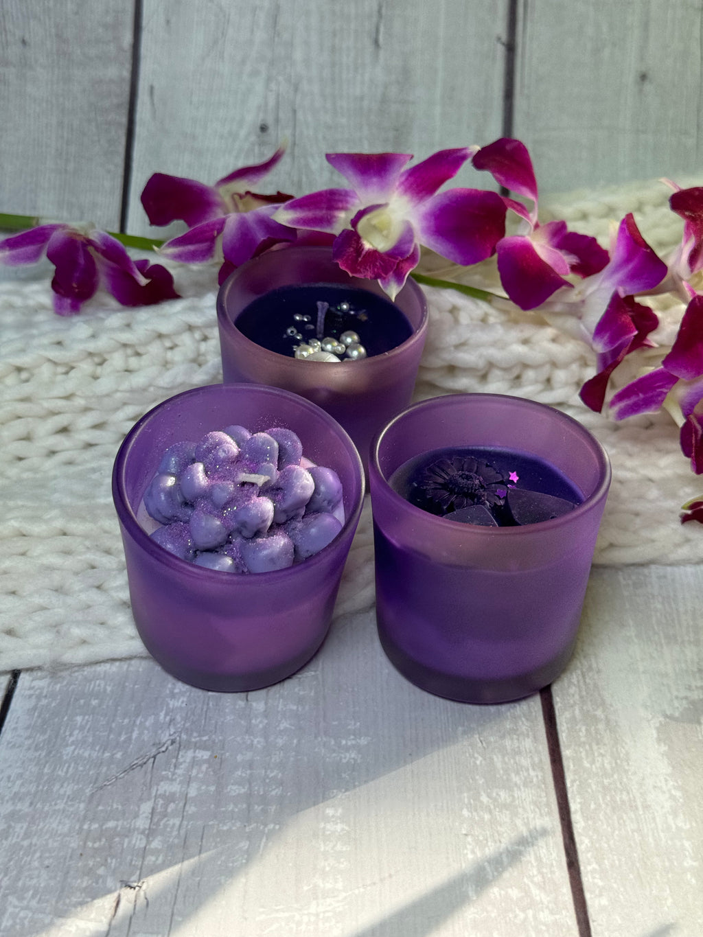Purple Frosted Glass Soy Wax Candle Set – Handmade Decorative Aromatherapy Jar Candles for Luxury Home Décor