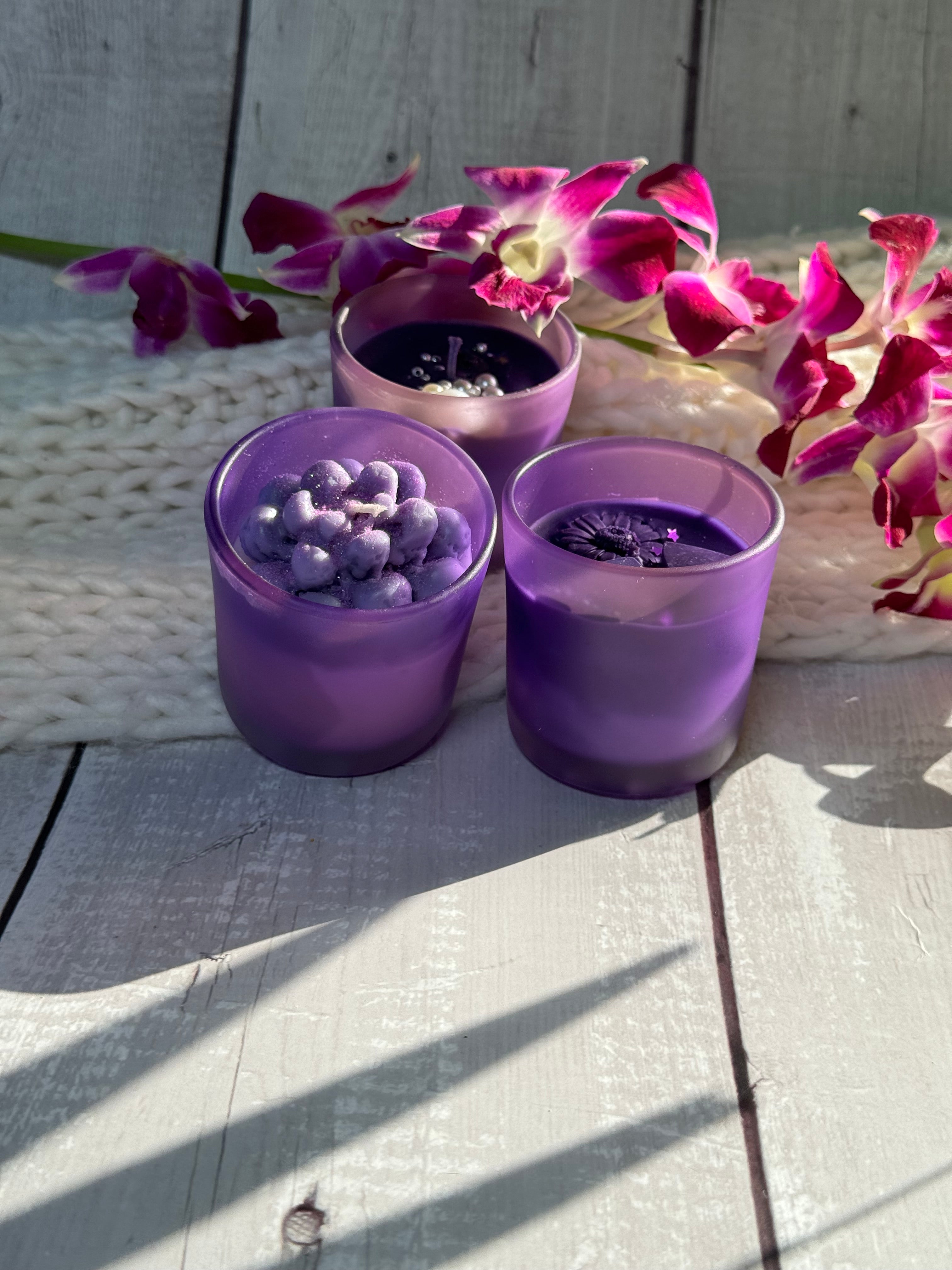 Purple Frosted Glass Soy Wax Candle Set – Handmade Decorative Aromatherapy Jar Candles for Luxury Home Décor