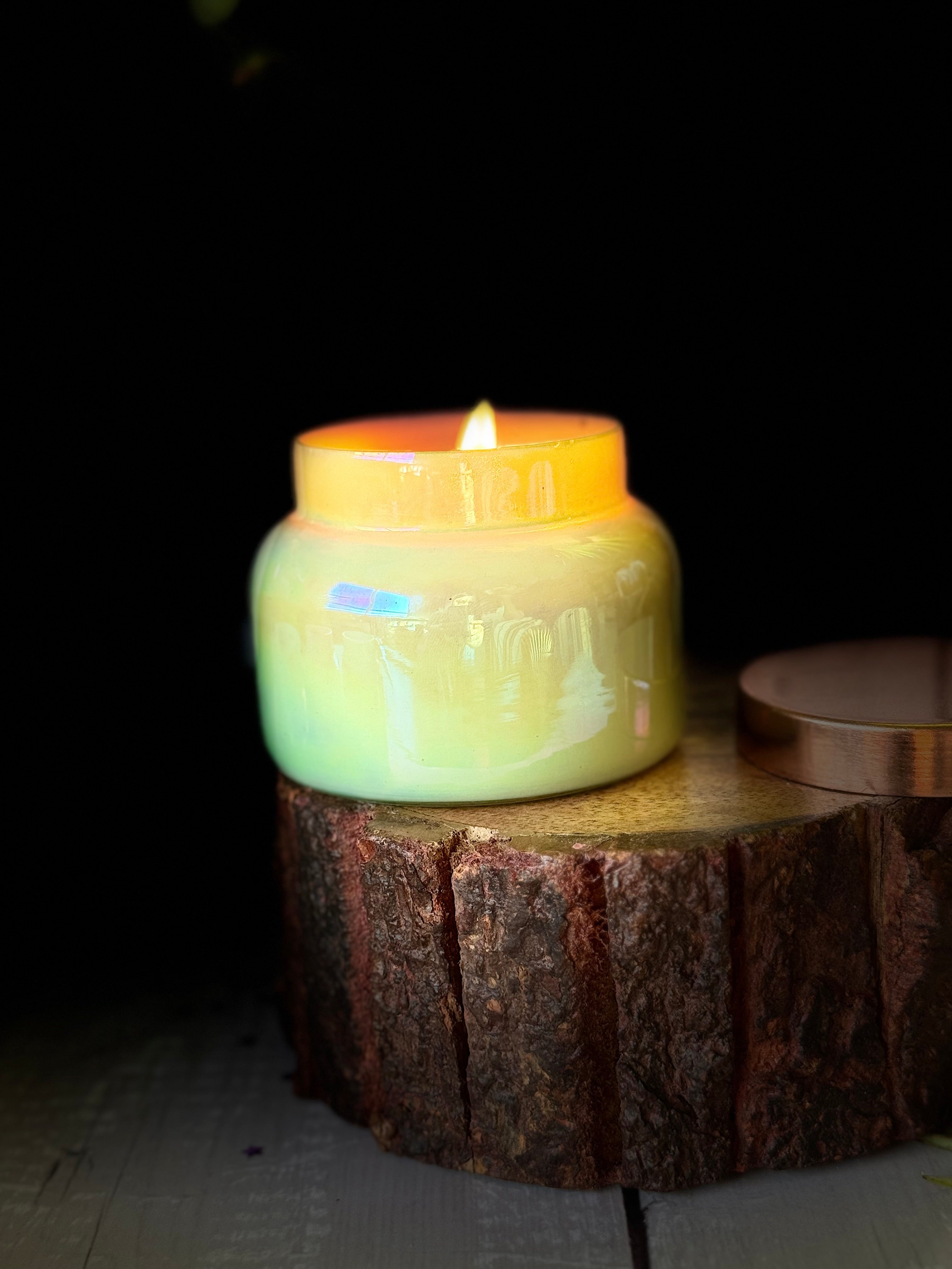 Luxury Iridescent Glass Soy Wax Candle – Handmade Decorative Jar Candle with Rose Wax Design